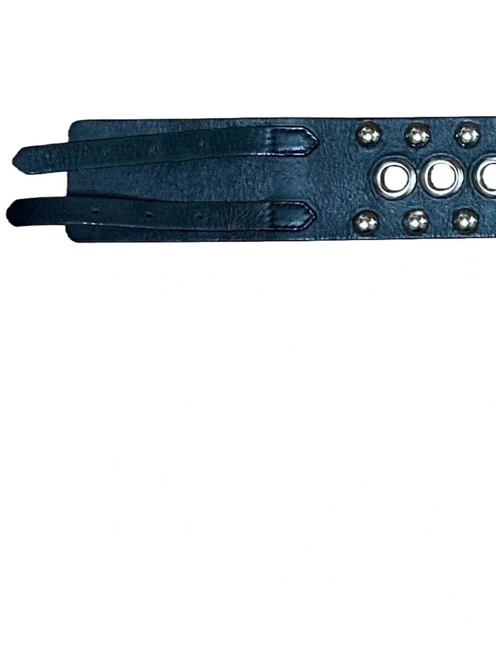 Vintage HYDE Collection Wide Black Leather Studded Grommet Belt
